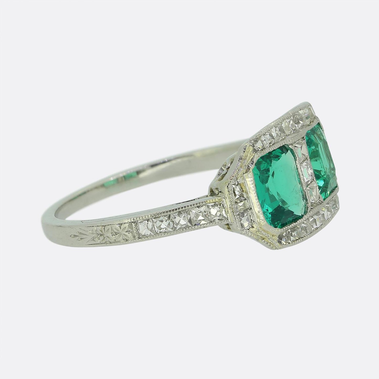 Art Deco Two-Stone Emerald and Diamond Ring
