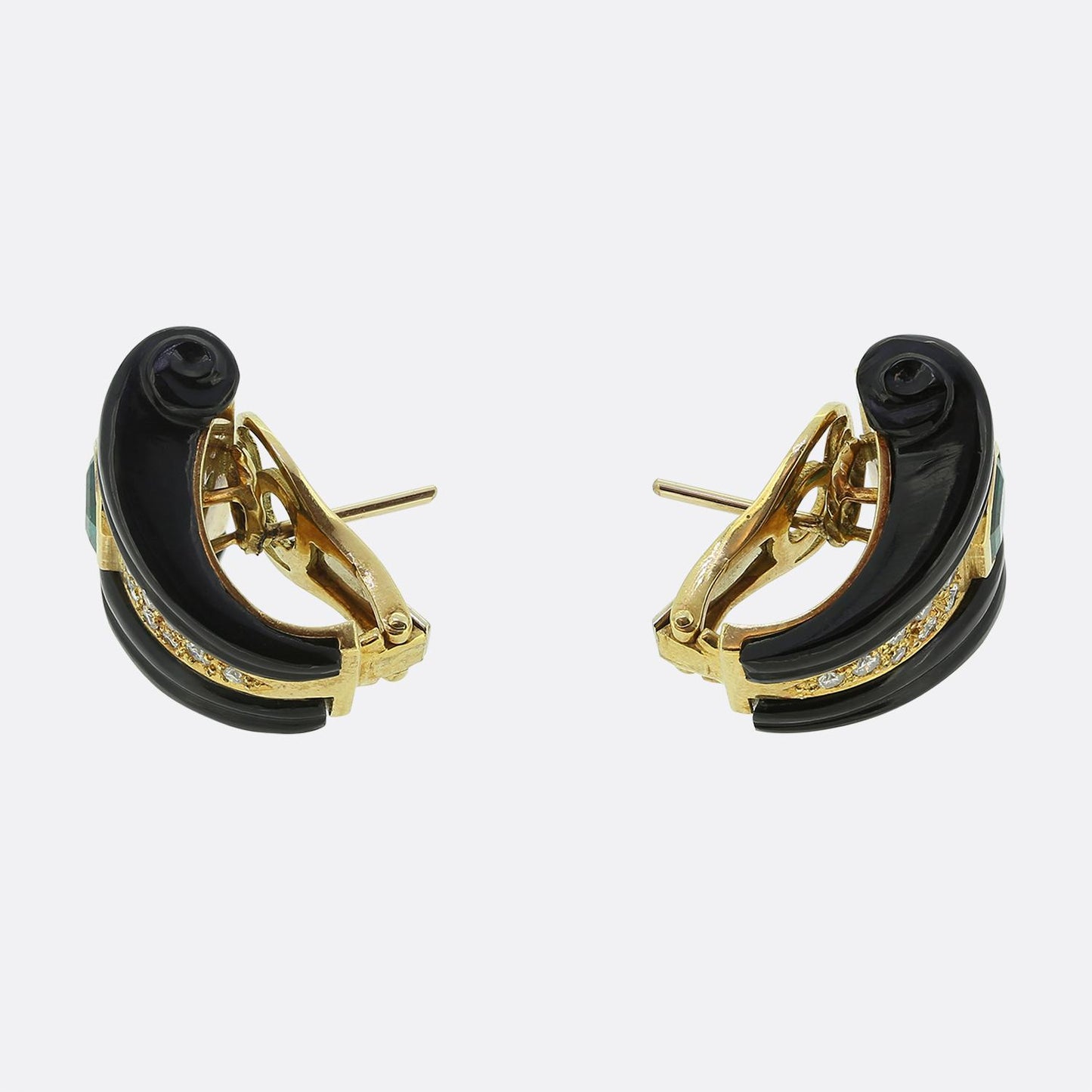 Vintage Emerald Diamond and Onyx Earrings