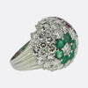 Vintage Ruby Emerald and Diamond Floral Bombe Ring