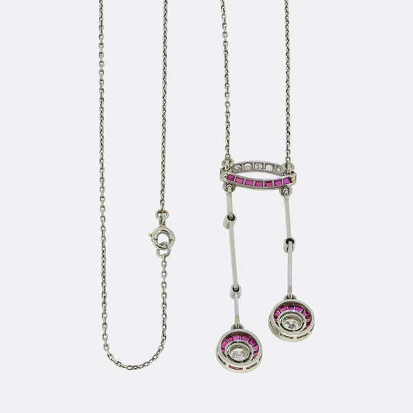 Art Deco Ruby and Diamond Target Negligeé Necklace