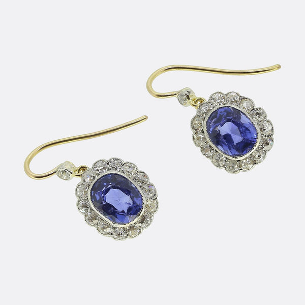 Antique Ceylon Sapphire and Diamond Drop Earrings