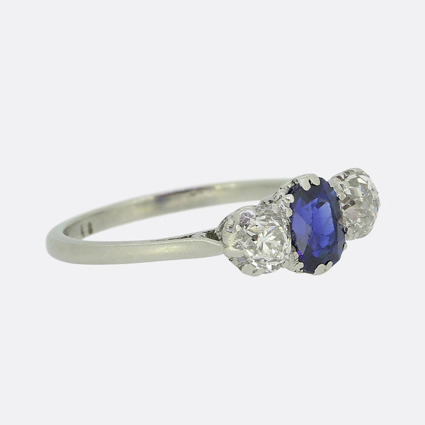 Art Deco Sapphire Diamond Three Stone Ring