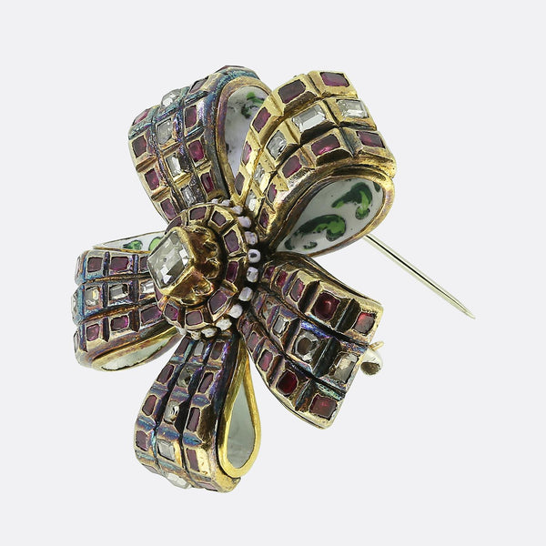 Renaissance Ruby Diamond and Enamel Brooch