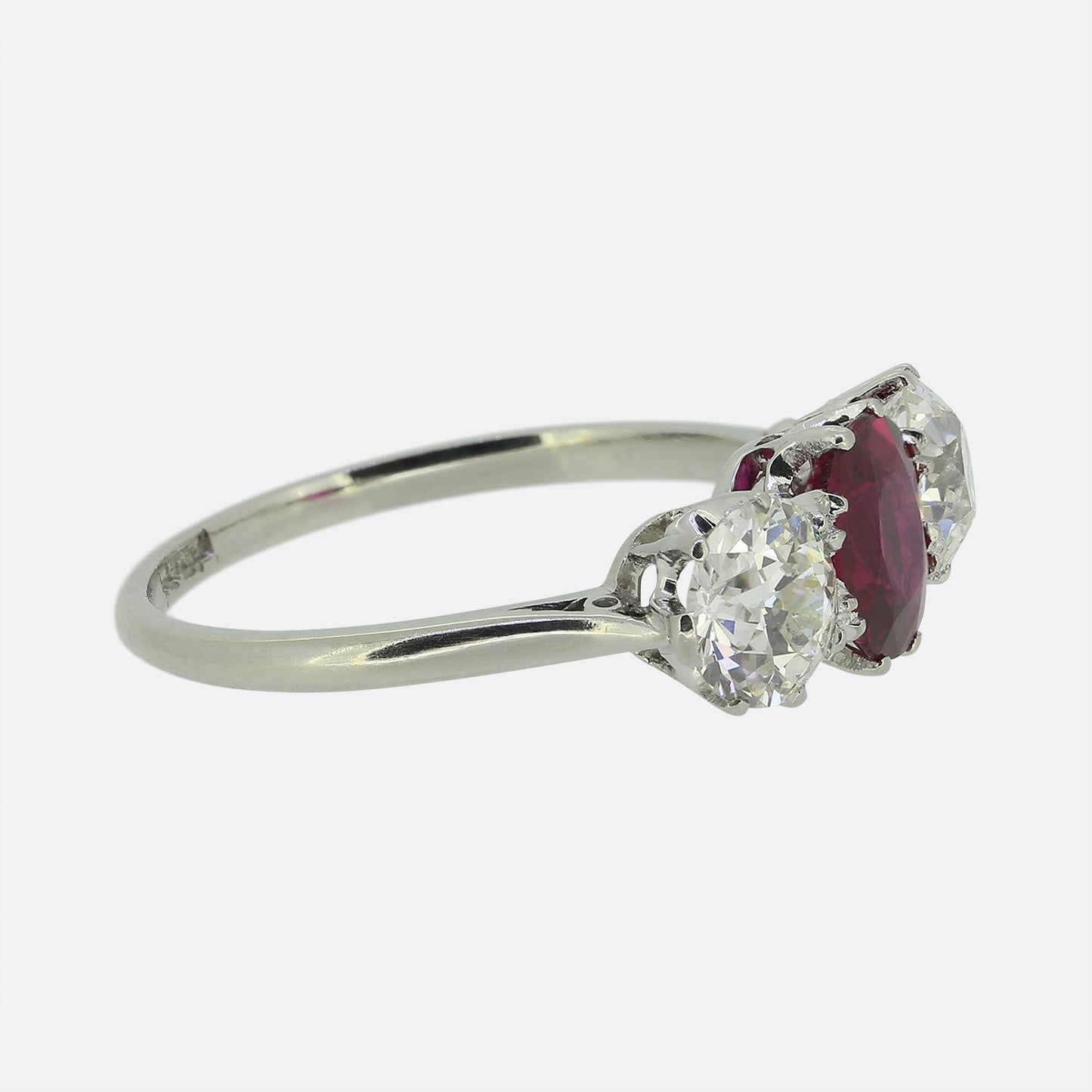 Antique 1.10 Carat Ruby and Diamond Three-Stone Ring