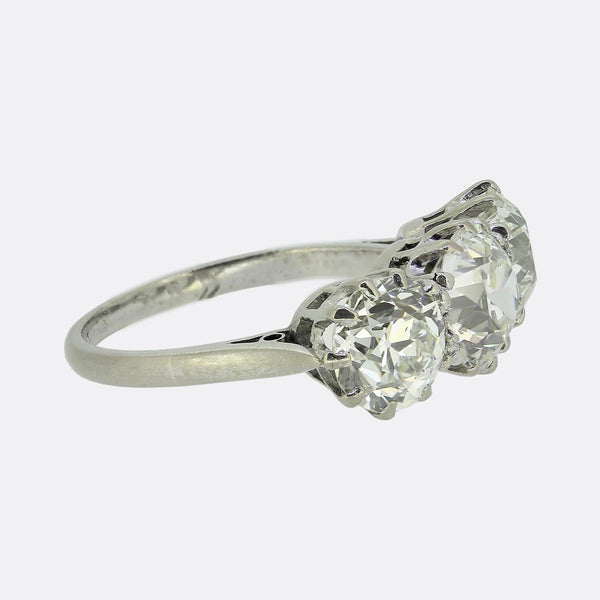 Antique 4.30 Carat Old Cut Diamond Three-Stone Ring