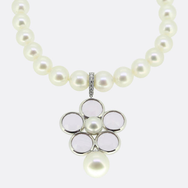 Boodles Pearl and Rose Quartz Pendant Necklace
