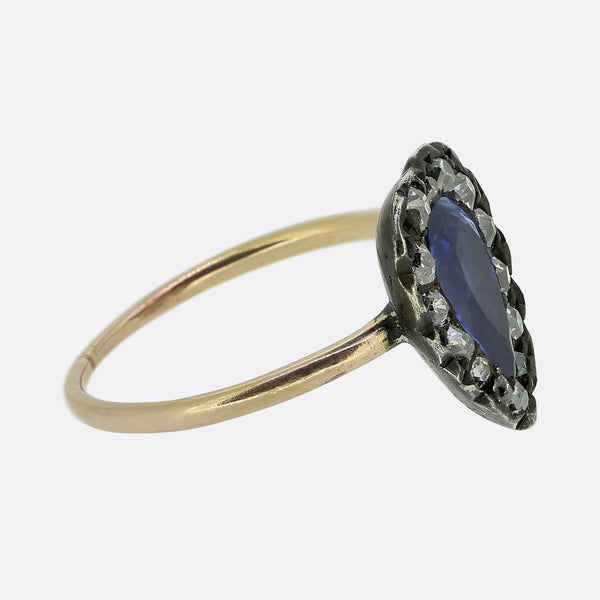Georgian Sapphire and Diamond Cluster Ring