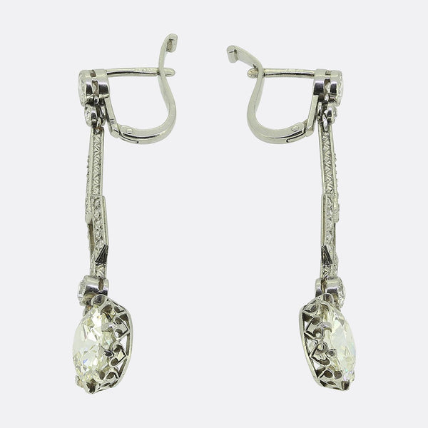 Art Deco 5.03 Carat Diamond Drop Earrings