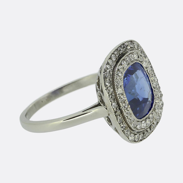 Art Deco 2.70 Carat Ceylon Sapphire and Diamond Ring