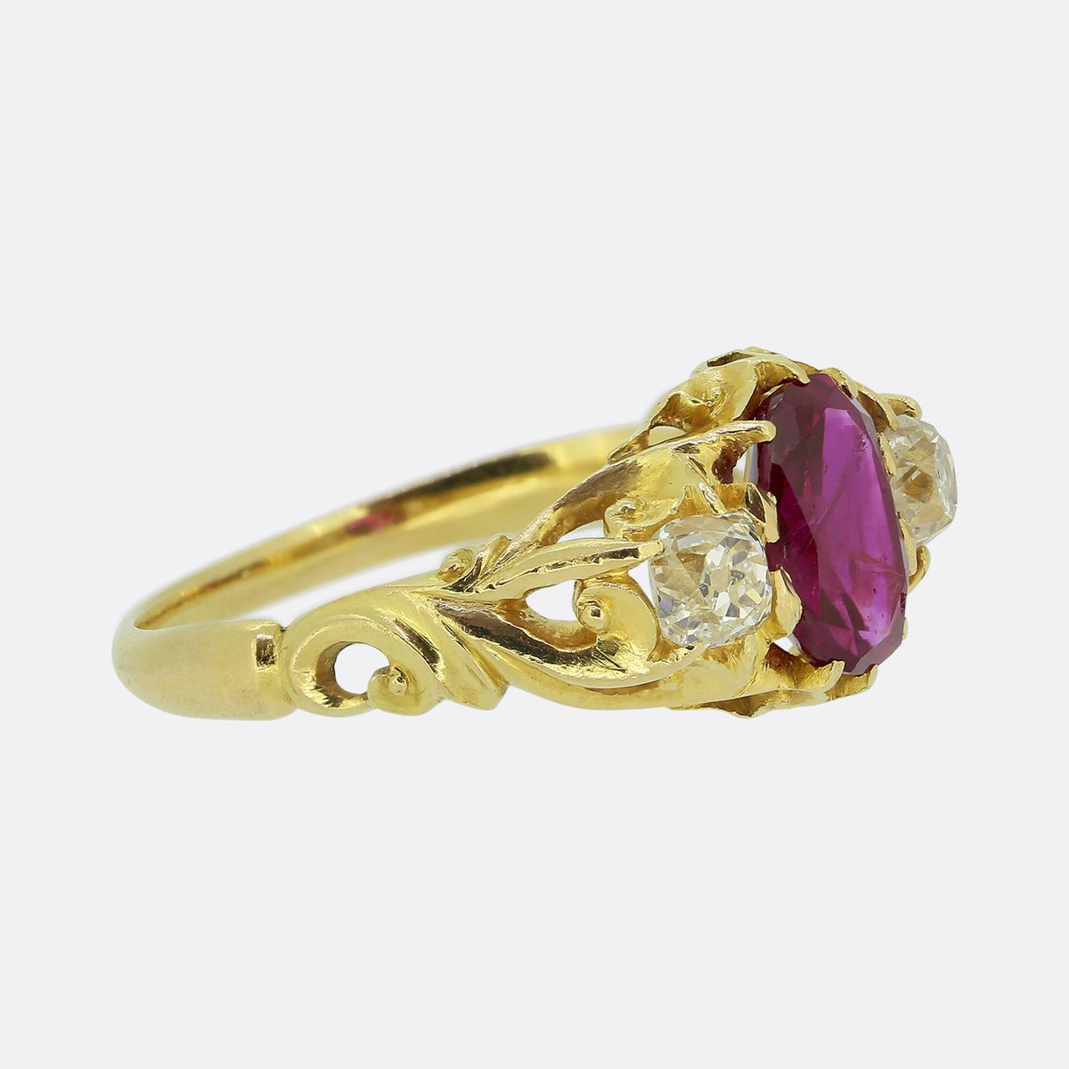 Victorian Burmese Ruby and Diamond Three-Stone Ring