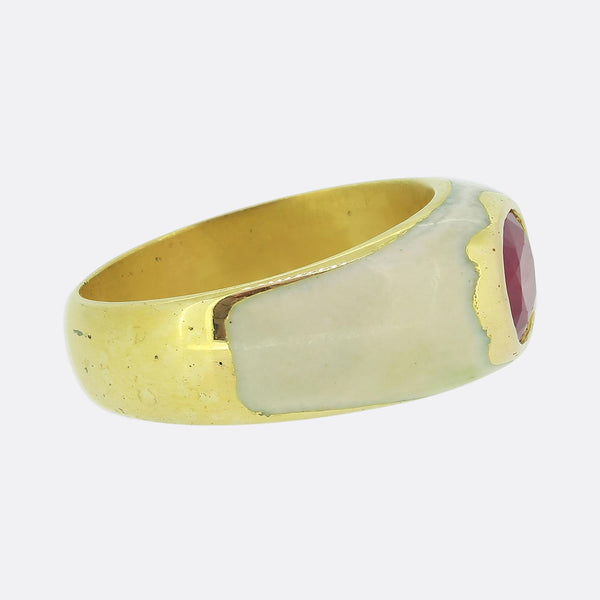 Vintage Burmese Ruby White Enamel Ring