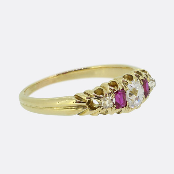 Victorian Ruby and Diamond Five-Stone Ring