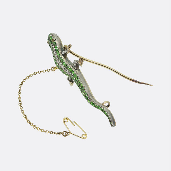 Antique Demantoid Garnet and Diamond Lizard Brooch