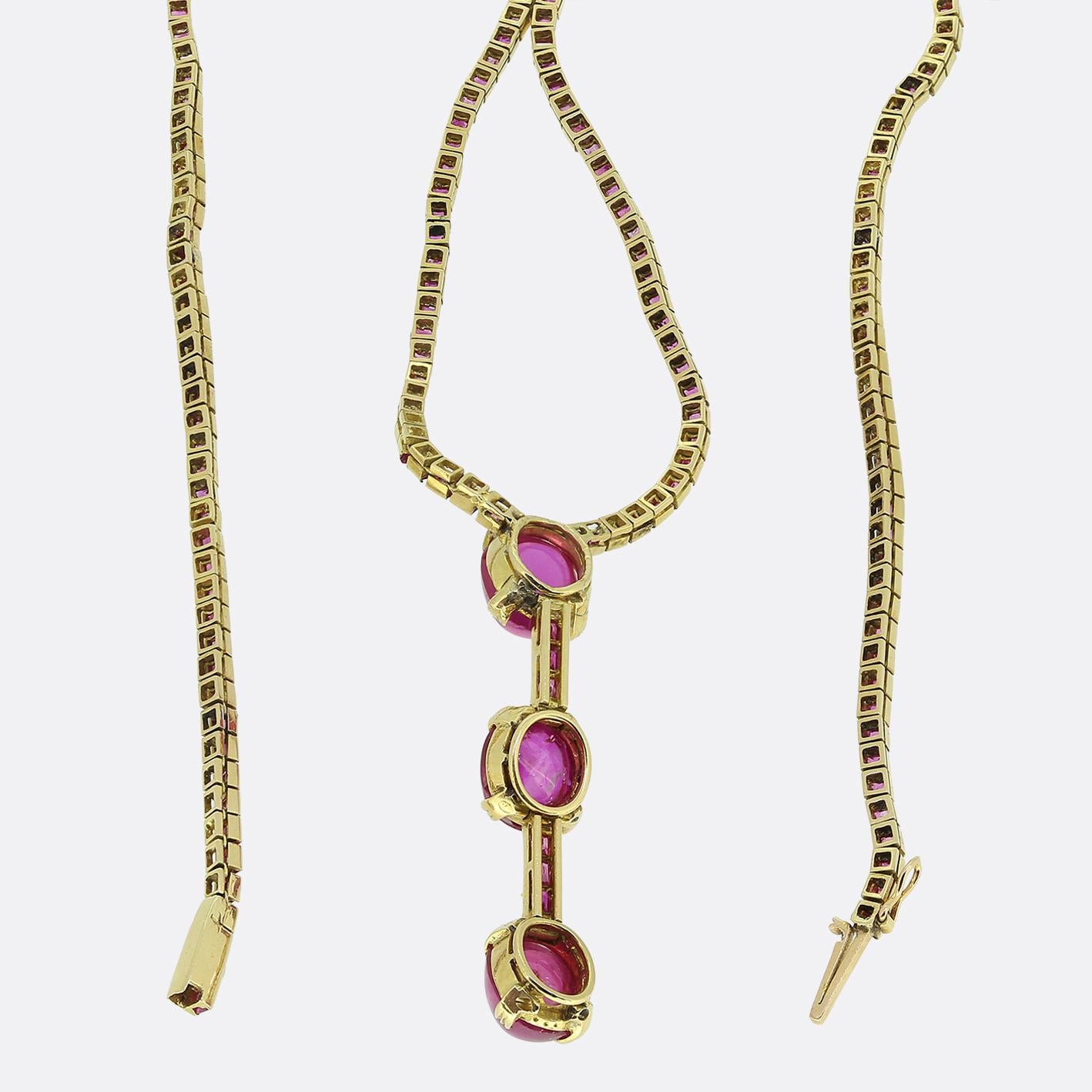 Art Deco Cabochon Burmese Ruby and Pink Sapphire Necklace