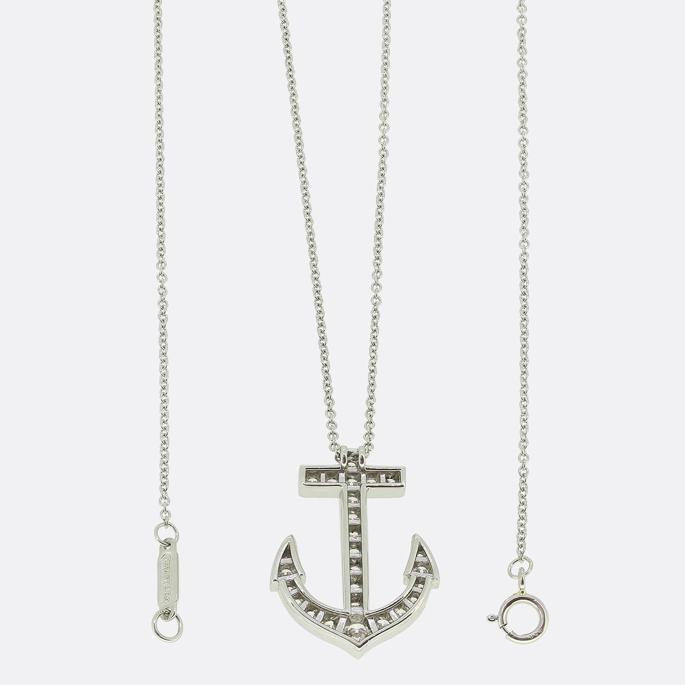 Tiffany & Co Diamond Anchor Pendant Necklace