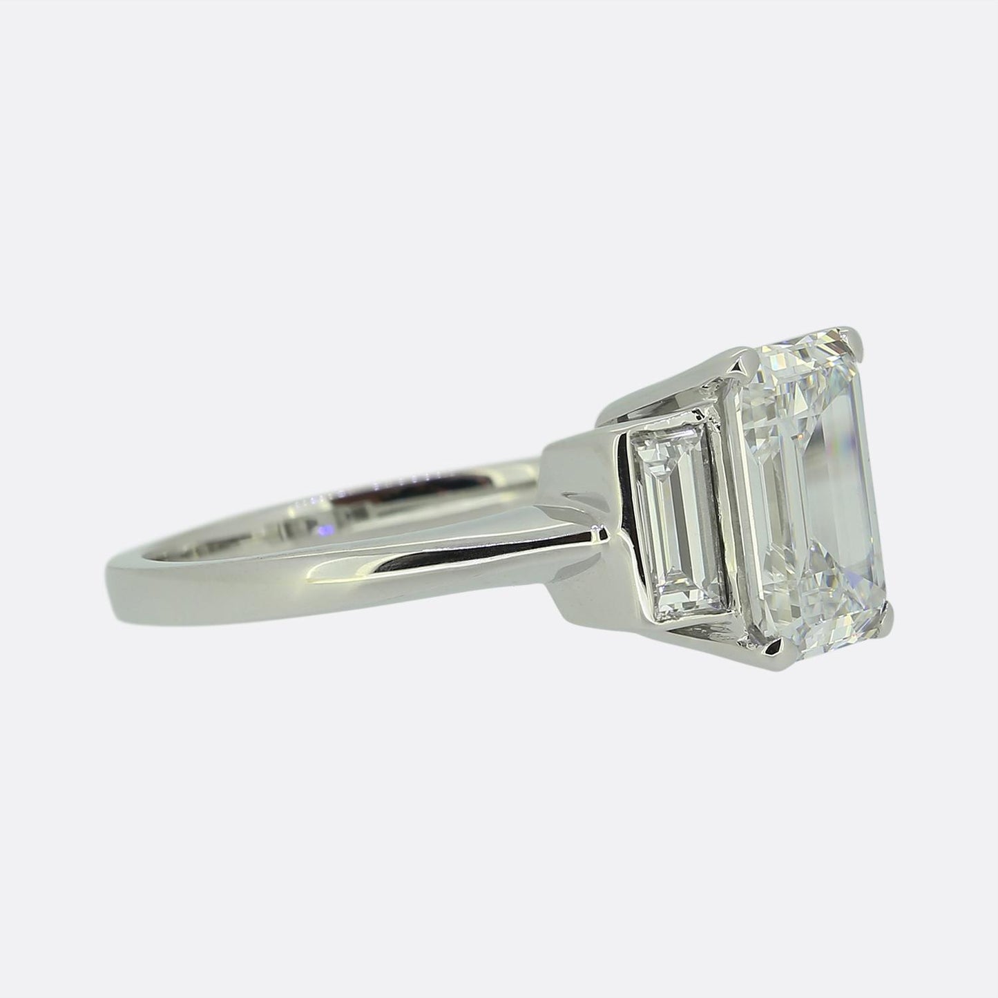 Vintage 2.37 Carat Emerald Cut Diamond Three-Stone Ring