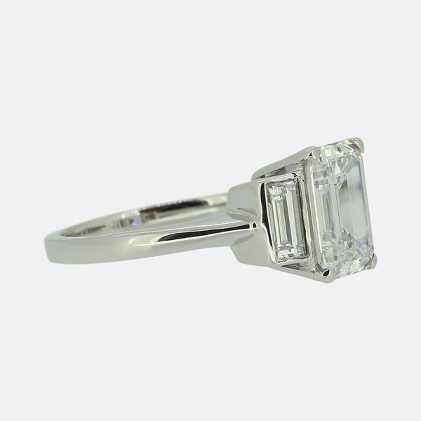 Vintage 2.37 Carat Emerald Cut Diamond Three-Stone Ring