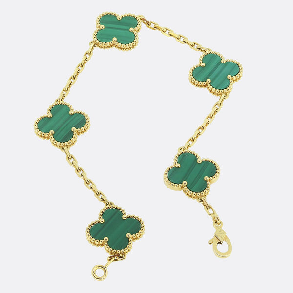 Van Cleef & Arpels Vintage Alhambra Five Motif Malachite Bracelet