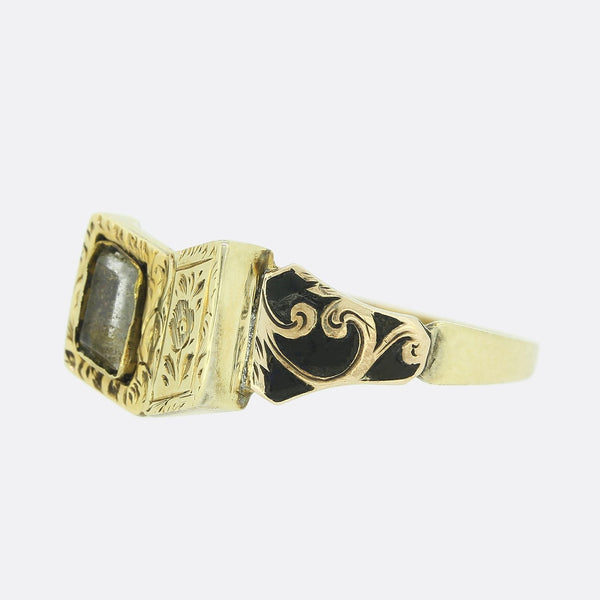 Early Victorian Black Enamel Book Locket Mourning Ring