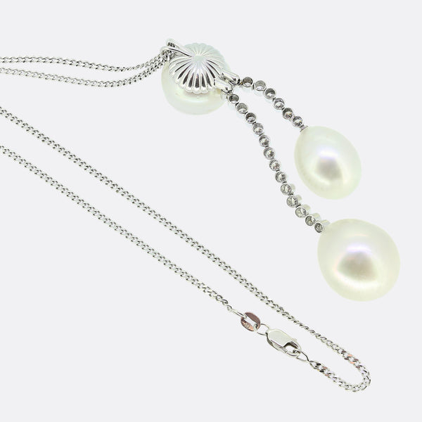 Cultured Pearl and Diamond Drop Necklace