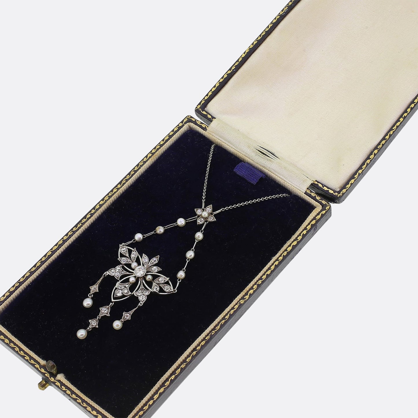 Edwardian Pearl and Diamond Lavalier Necklace