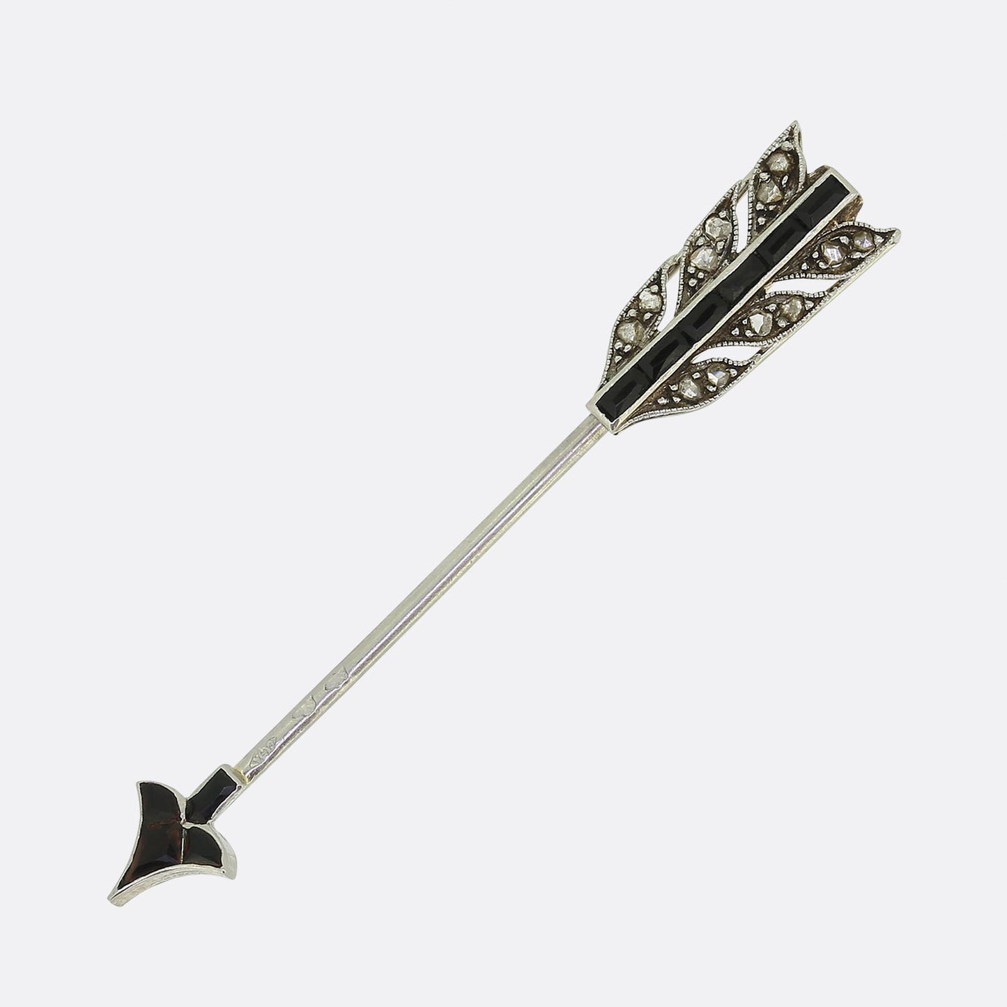 Cartier Art Deco Onyx and Diamond Arrow Jabot Pin