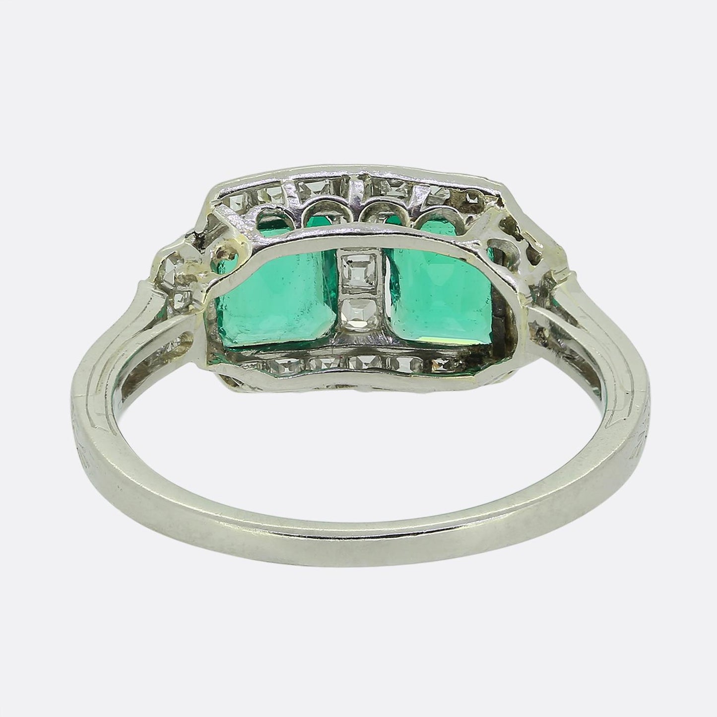 Art Deco Two-Stone Emerald and Diamond Ring