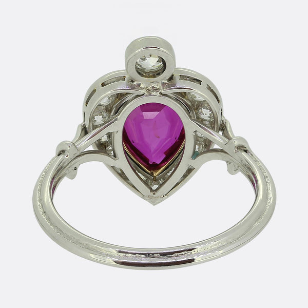 Antique 1.60 Carat Burmese Ruby and Diamond Cluster Ring