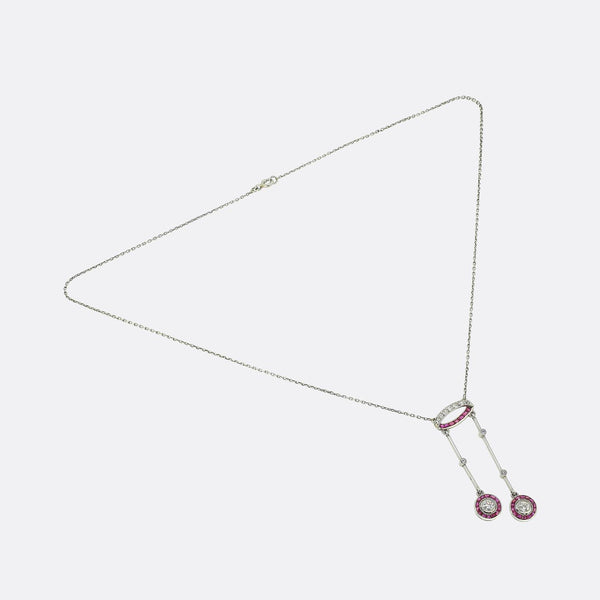 Art Deco Ruby and Diamond Target Negligeé Necklace