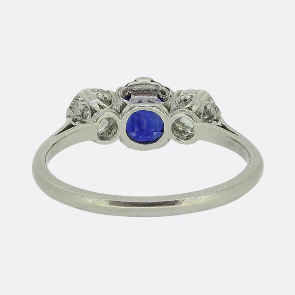 Art Deco Sapphire Diamond Three Stone Ring