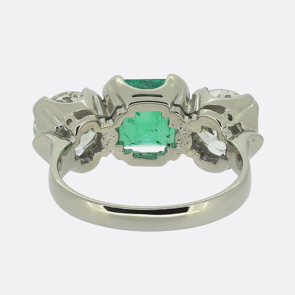 Art Deco Colombian Emerald and Diamond Three-Stone Ring