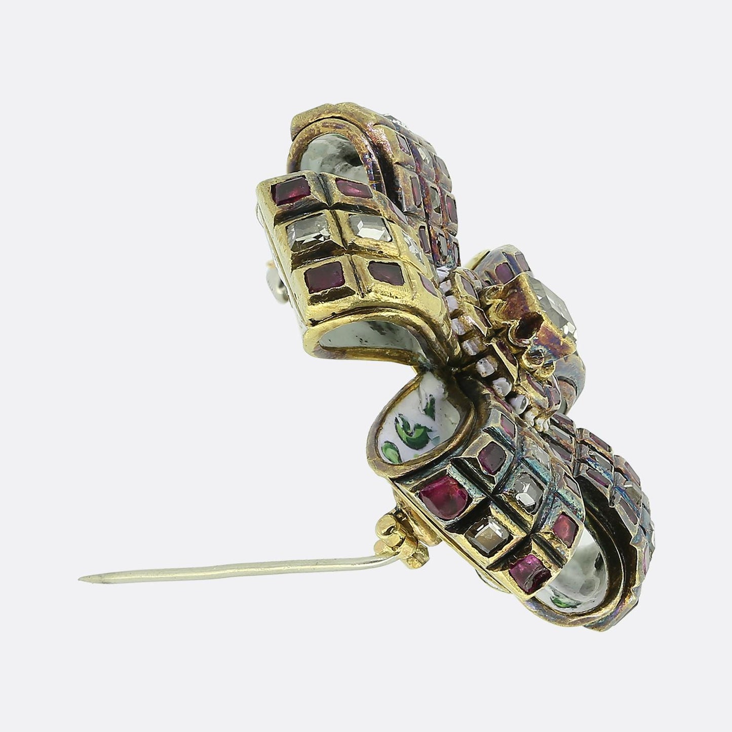 Renaissance Ruby Diamond and Enamel Brooch