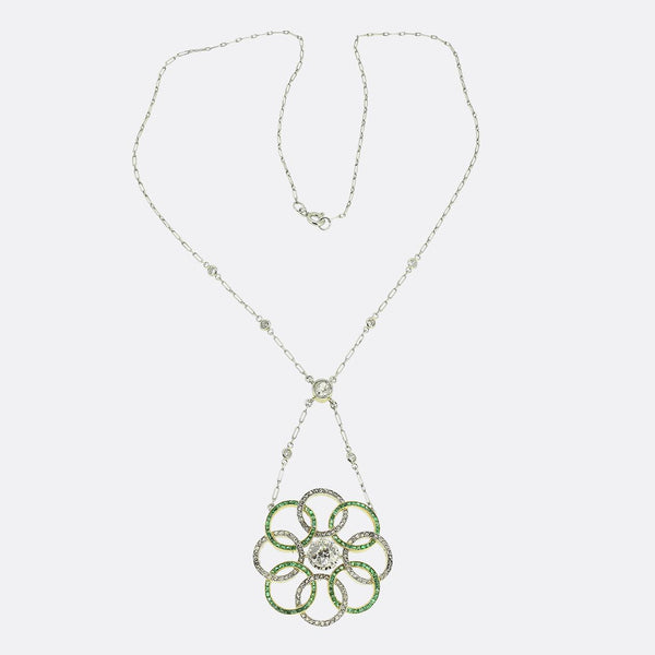 Art Deco Demantoid Garnet and Diamond Necklace