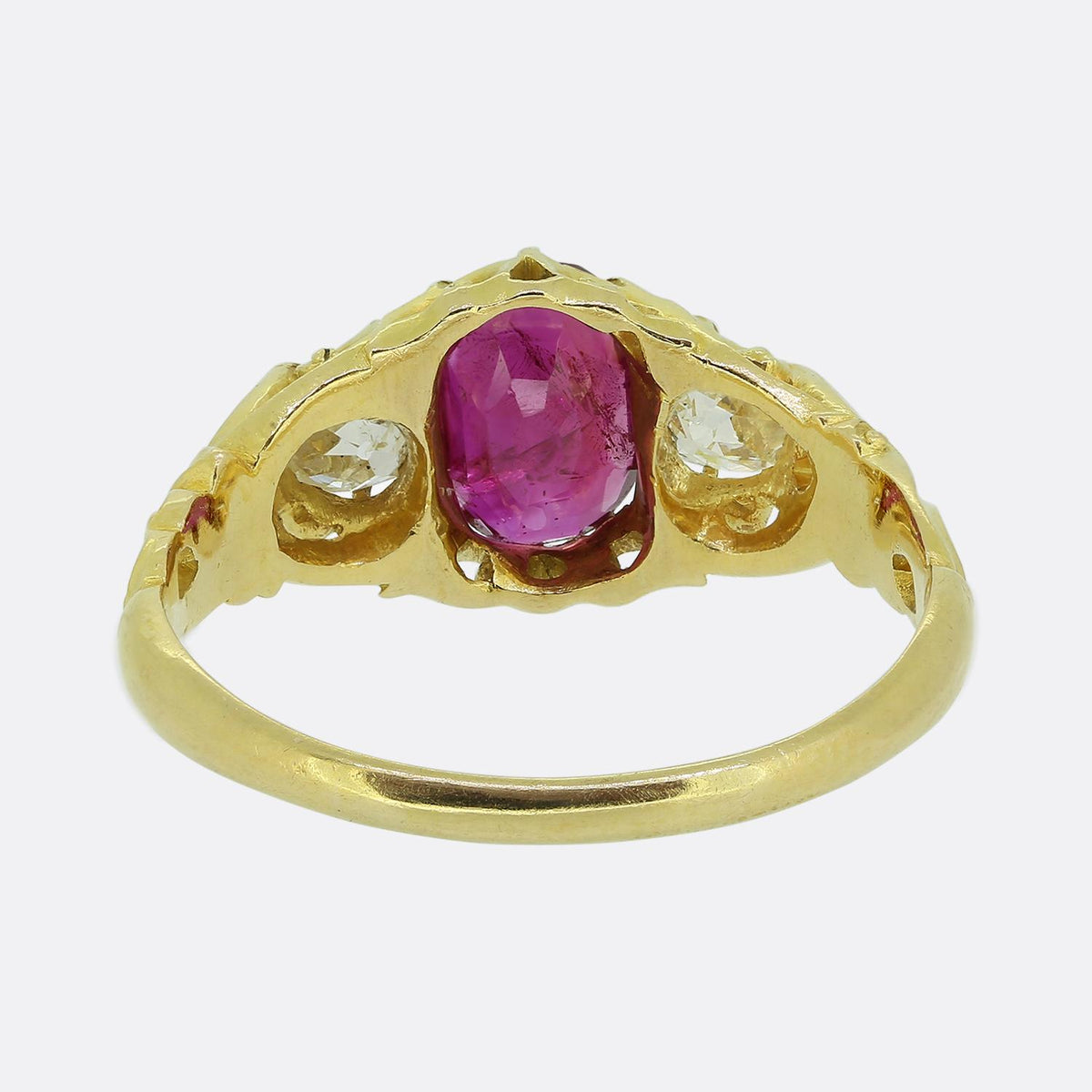 Victorian Burmese Ruby and Diamond Three-Stone Ring