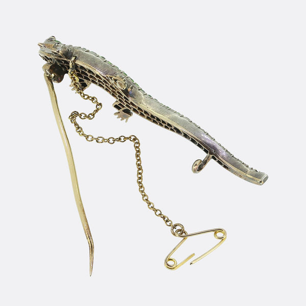 Antique Demantoid Garnet and Diamond Lizard Brooch