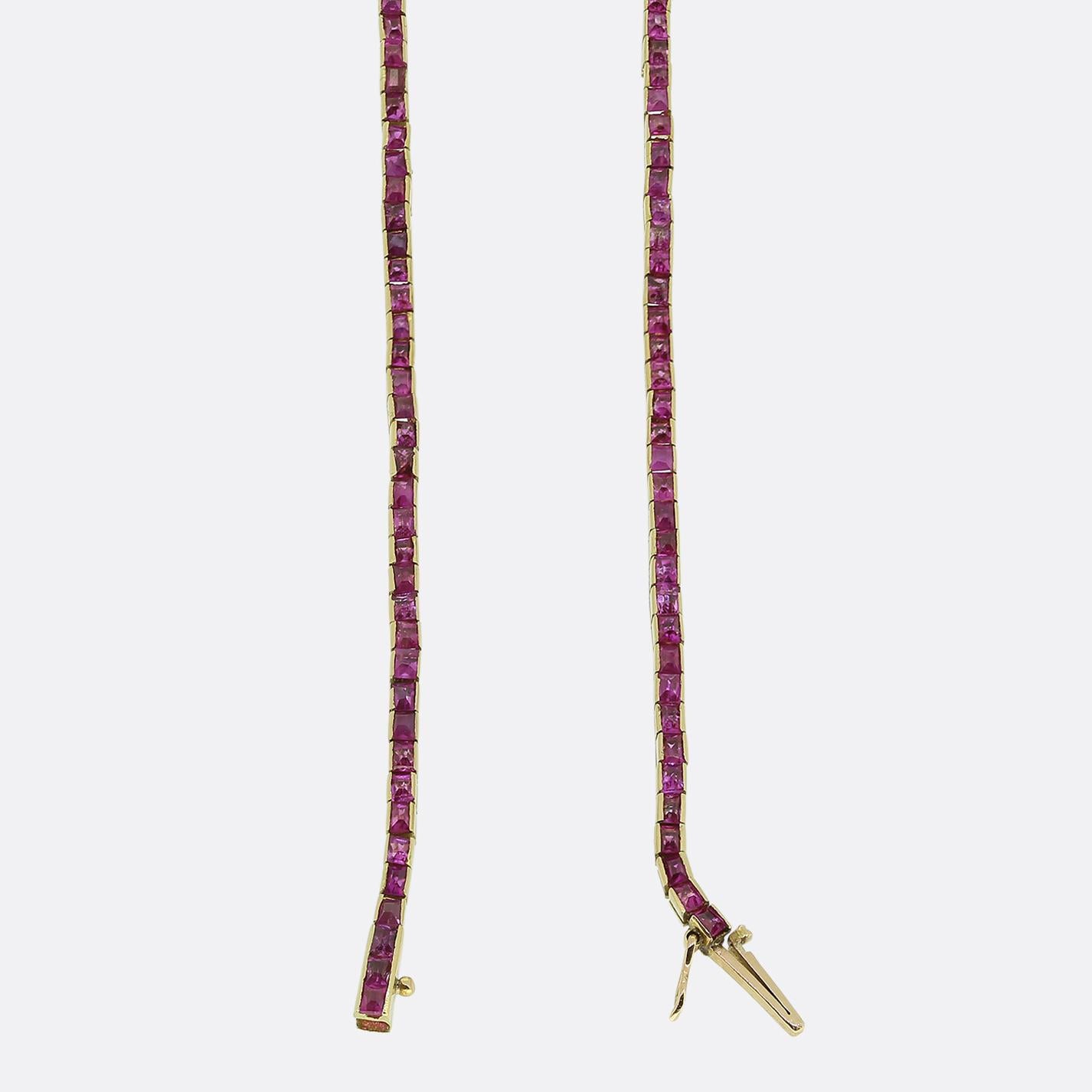 Art Deco Cabochon Burmese Ruby and Pink Sapphire Necklace