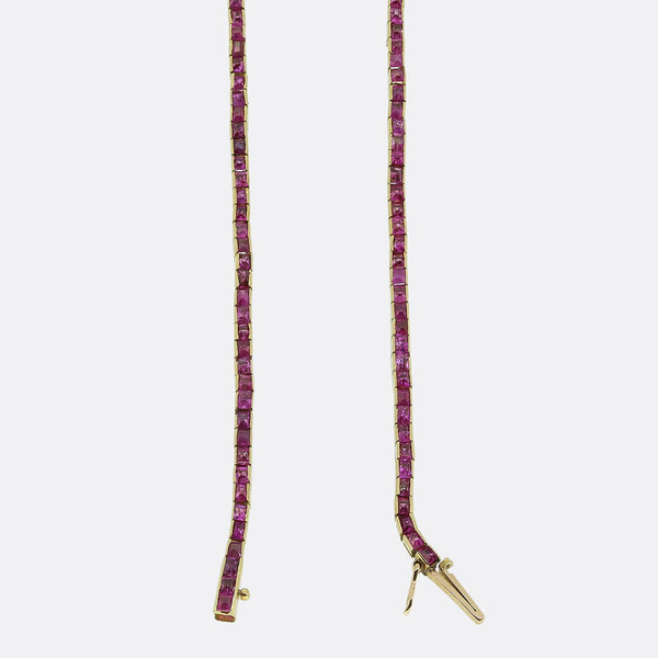 Art Deco Cabochon Burmese Ruby and Pink Sapphire Necklace