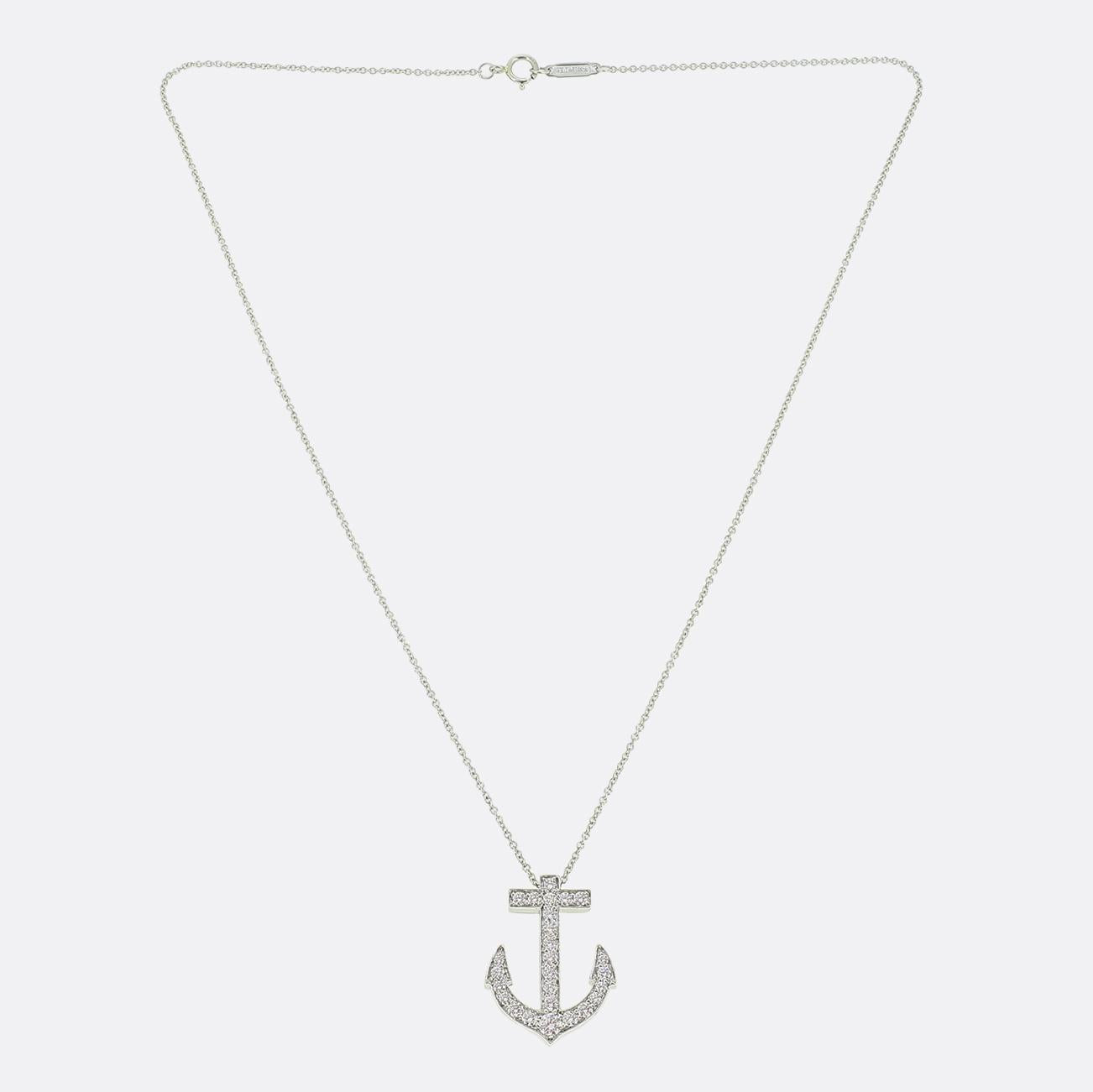 Tiffany & Co Diamond Anchor Pendant Necklace