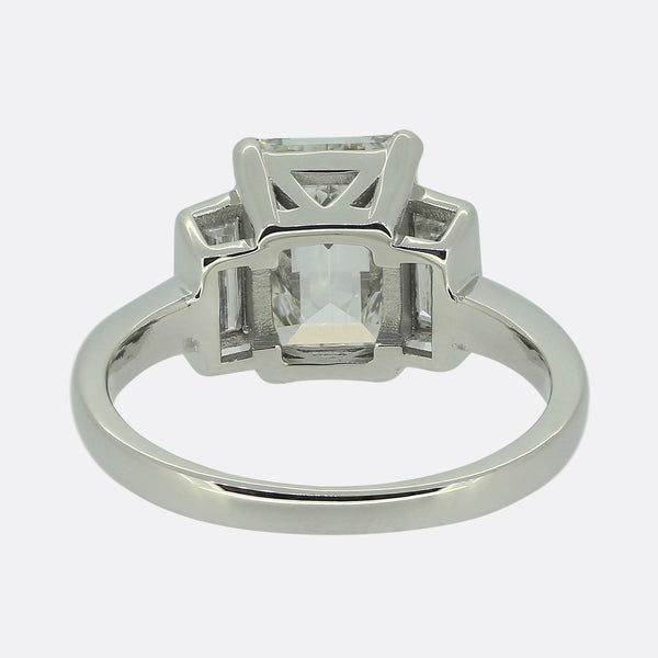Vintage 2.37 Carat Emerald Cut Diamond Three-Stone Ring