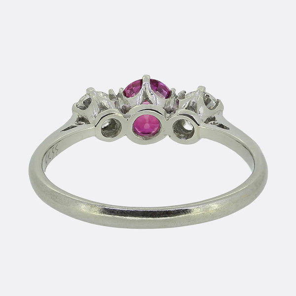 Vintage Ruby and Diamond Three-Stone Ring