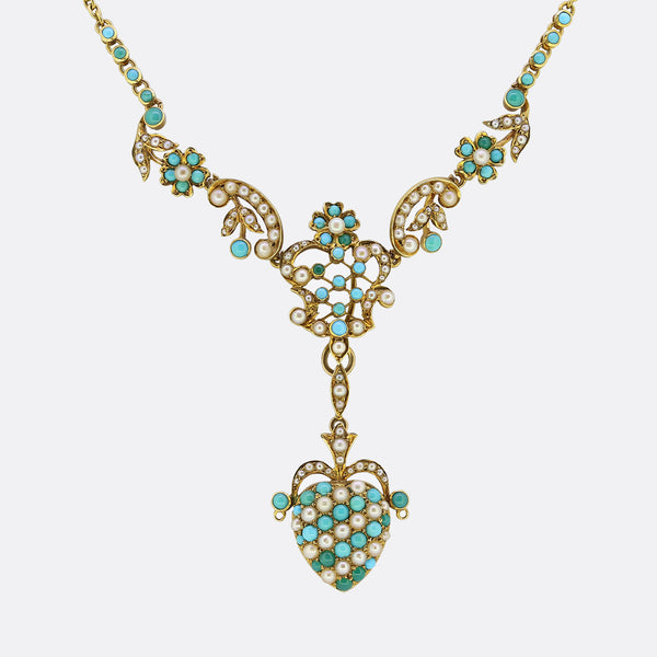 Victorian Pearl and Turquoise Festoon Necklace
