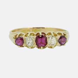 Edwardian Five-Stone Ruby and Diamond Ring