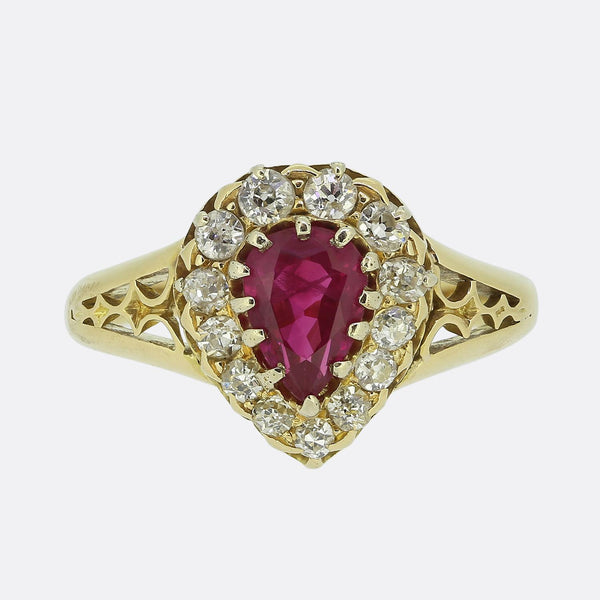Victorian Ruby and Diamond Cluster Ring