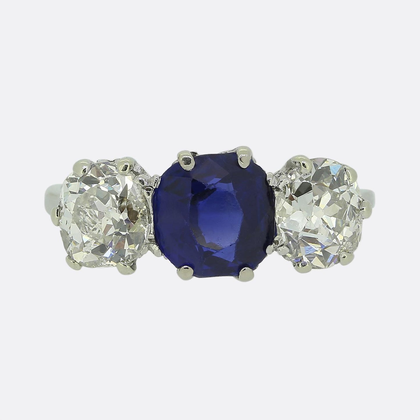 Edwardian Sapphire and Diamond Three-Stone Ring