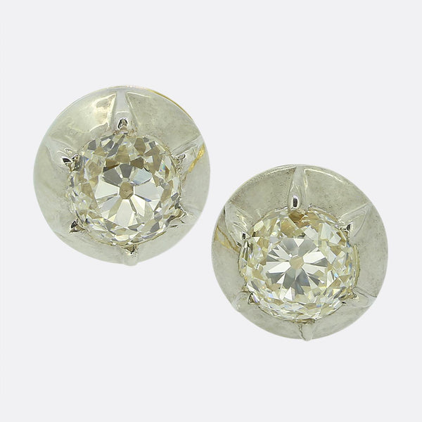 Vintage 1.80 Carat Old Cut Diamond Stud Earrings