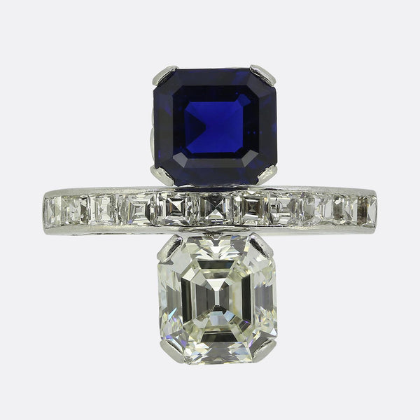 Art Deco Sapphire and Diamond Two Stone Ring