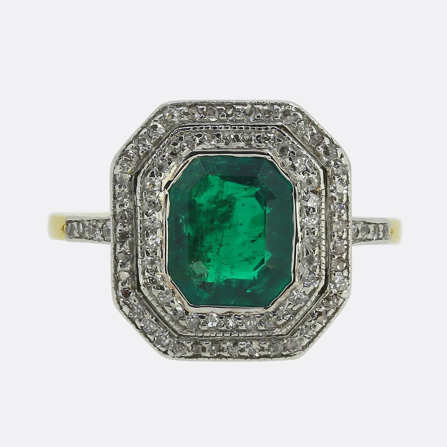 Art Deco 1.80 Carat Emerald and Diamond Cluster Ring