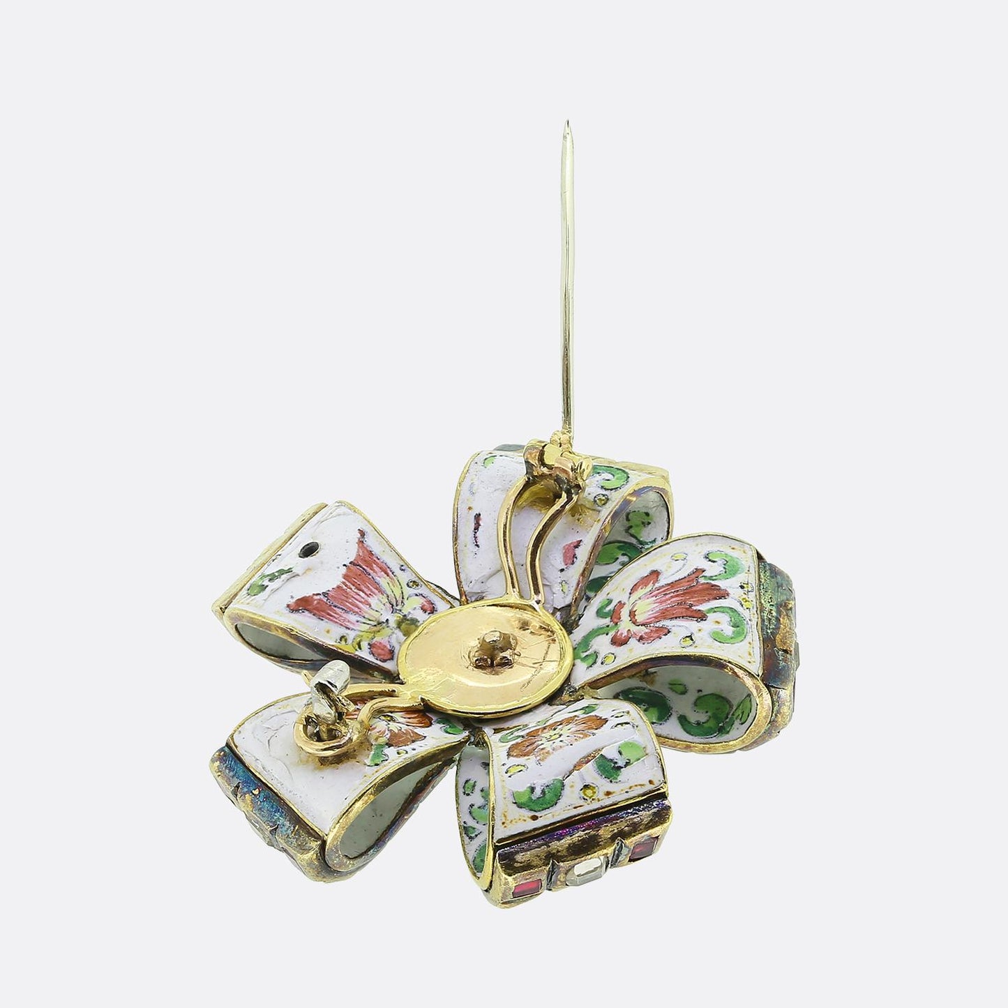 Renaissance Ruby Diamond and Enamel Brooch