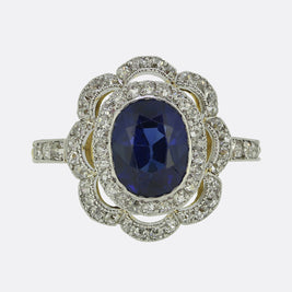Edwardian Sapphire and Diamond Cluster Ring