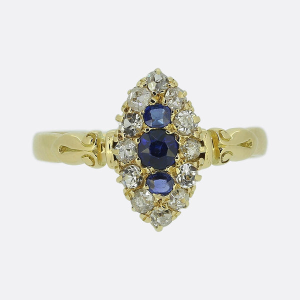 Victorian Sapphire and Diamond Navette Ring